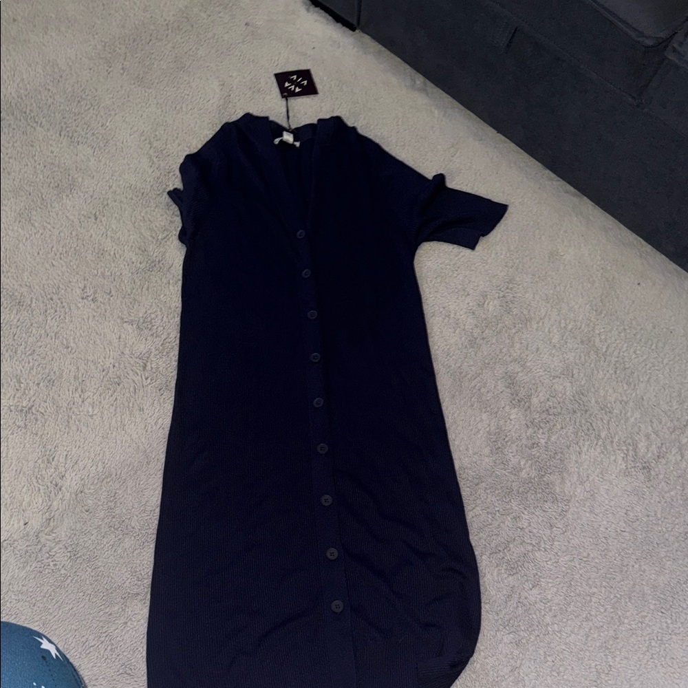 AVA & VIV Elegant Navy Blue Button-Down Dress